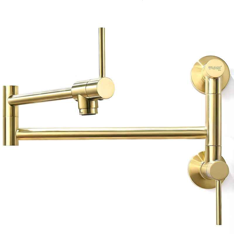 Wall-Mount Pot Filler Kitchen Faucet, Brushed Gold