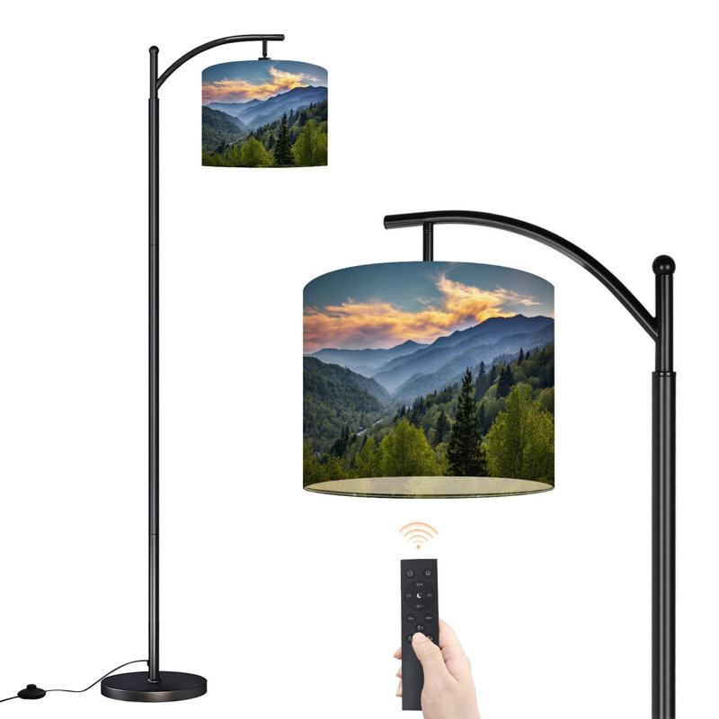 Arc Floor Lamp with Adjustable Lampshade Great Smoky Mountains National Park Scenic Sunrise Landscape Standing Lamp 3 Color Temperatures Dimmable Tall Pole Lamp with Foot Switch for Bedroom