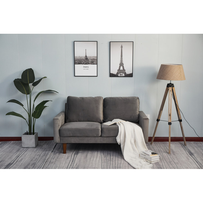 Canapé à accoudoirs carrés Seaddon, Velours gris velours, H 35 po x l 58 po x P 32 po