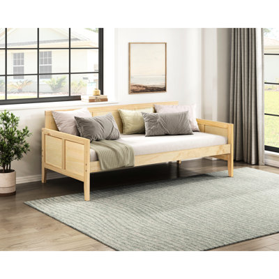 Lit de jour simple en pin naturel, style moderne, structure en bois, sans sommier, 78 po x 41,5 po, 31,5 po, pour un salon de jour transitionnel avec finition idéale pour les petites maisons