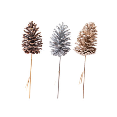 Pics à pommes de pin pailletés de 56 cm (22 po) assortis - Paquet de 3