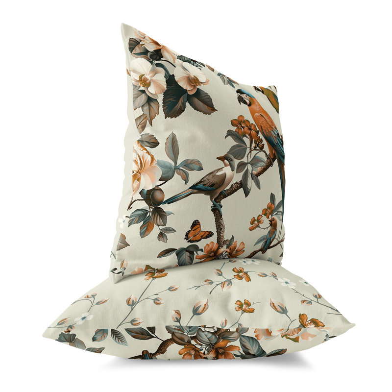 Coussin Parrot Petals Paradise, H 20 po x l 20 po, Bleu / Orange