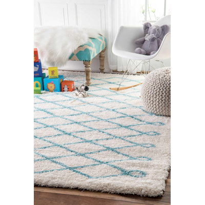Tapis bleu à poils longs Runoul