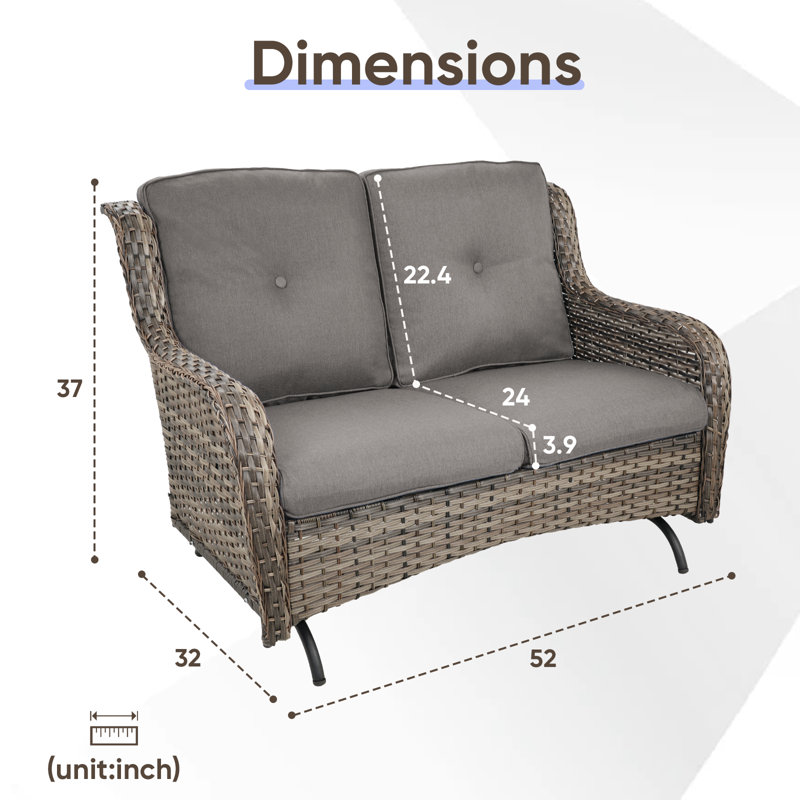 Schutt 51.18'' Wide Straight Loveseat with Cushions, Grey, Grey