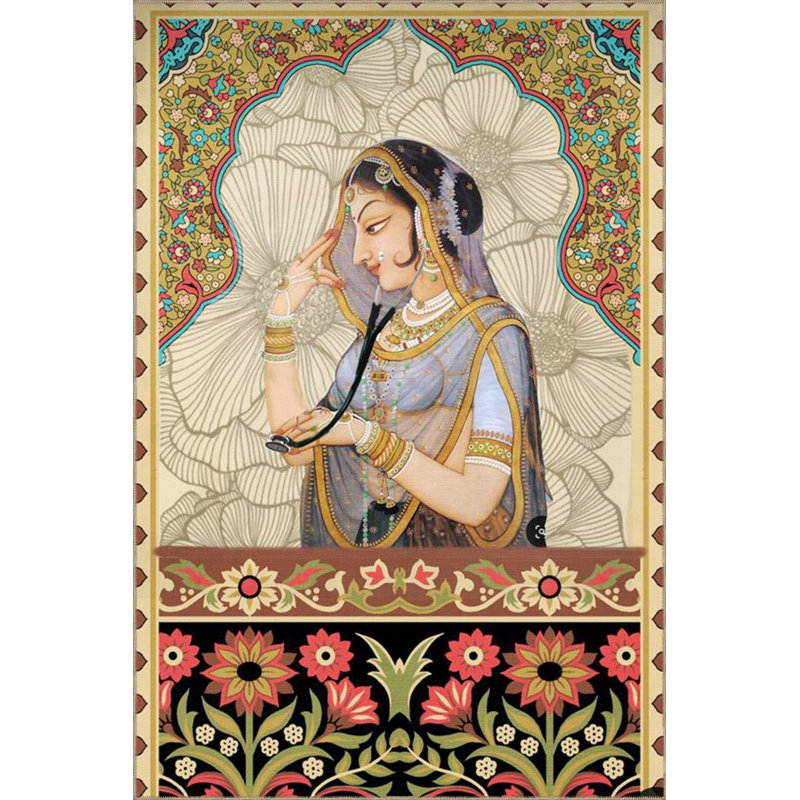 Tapis floral décoratif géométrique floral lavable à la machine, Carré 3 pi 3 po