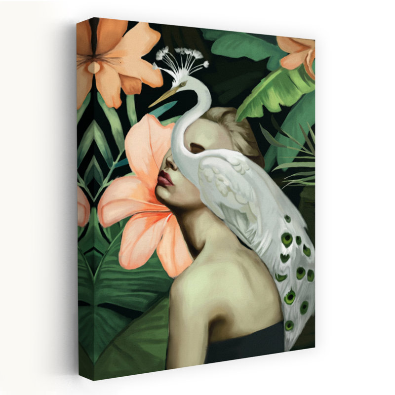 «Elegant Bird Woman», art mural élégant et serein, oiseau, H 24 po x l 16 po