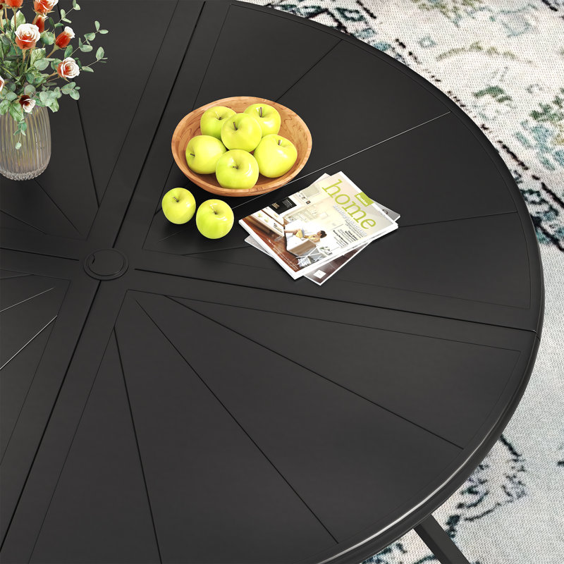 4-Person Aluminum Round Patio Dining Table, Black, 28" H x 47.2" L x 47.2" W