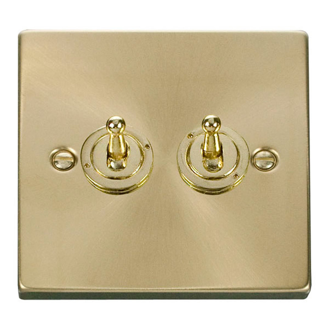 Satin Brass 2 Gang 2 Way 10AX Toggle Light Switch