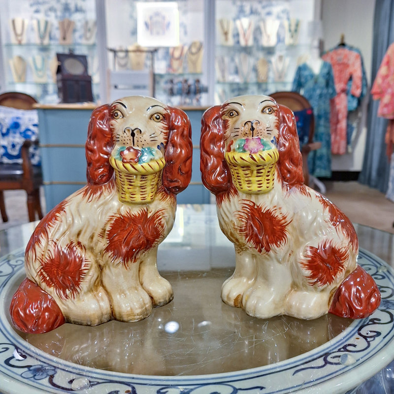 Porcelain Staffordshire Dog Figurines Pair, Orange