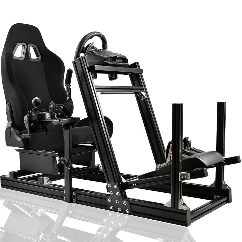 Anman Pro Racing Simulator Cockpit Aluminum with Black Seat Fit Logitech Thrustmaster, Not Include Steering wheel & Wheels & Pedals and Shifter Handbrake