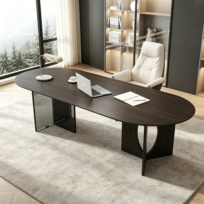 Bureau de luxe elliptique, H 29,53 po x l 94,49 po x P 35,43 po