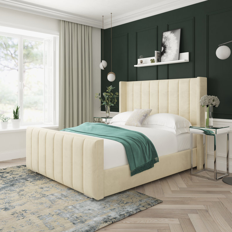 Aspen Plush Velvet Upholstered Bed Frame, King (5'), Cream