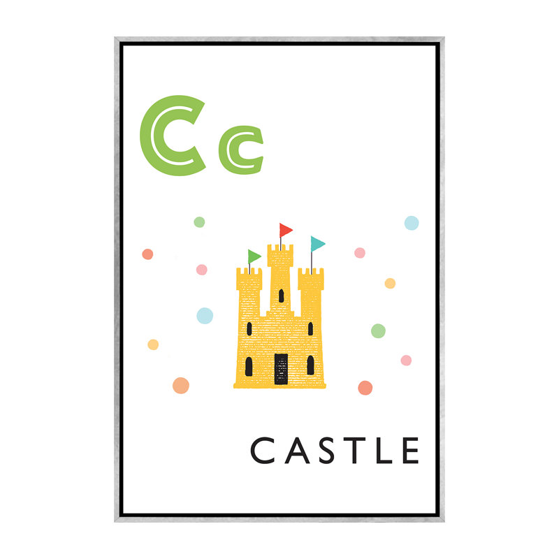 Alphabet Flash Card C - impression d'art graphique, H 60 po x l 40po x P 1,5 po, Toile avec cadre argenté, Pas de tapis
