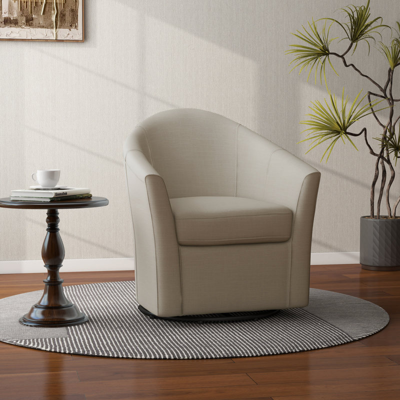 Fauteuil demi-tonneau pivotant rembourré Aunna, Mélange de lin brun