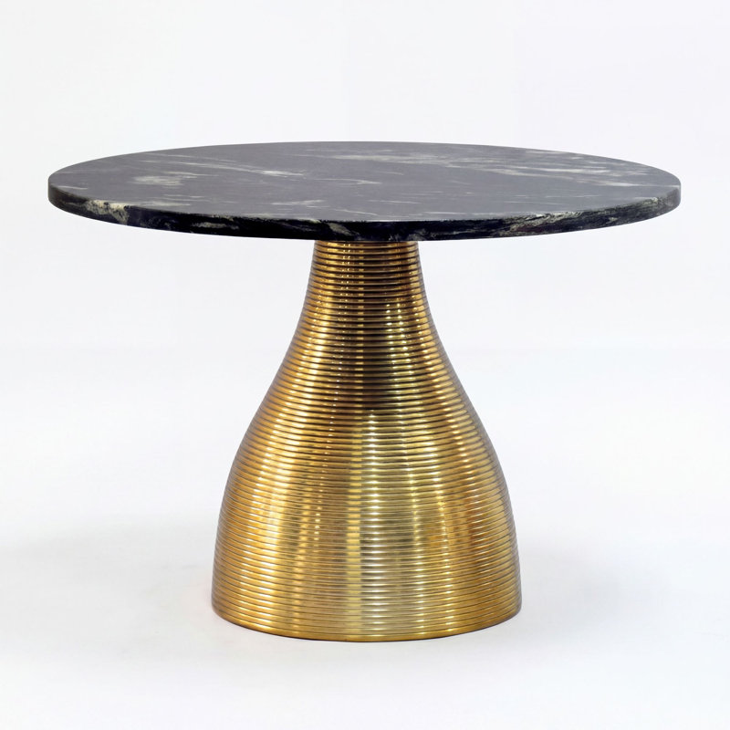 Round White Marble Coffee Table with Gold Aluminium Base, Black, Black / Gold