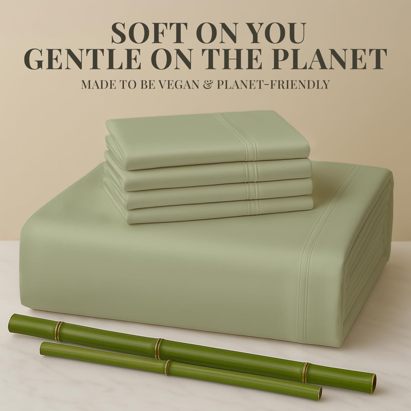 Premium Rayon From Bamboo Blend Sheet Set With Deep Pockets, Cooling and Breathable, Light Olive