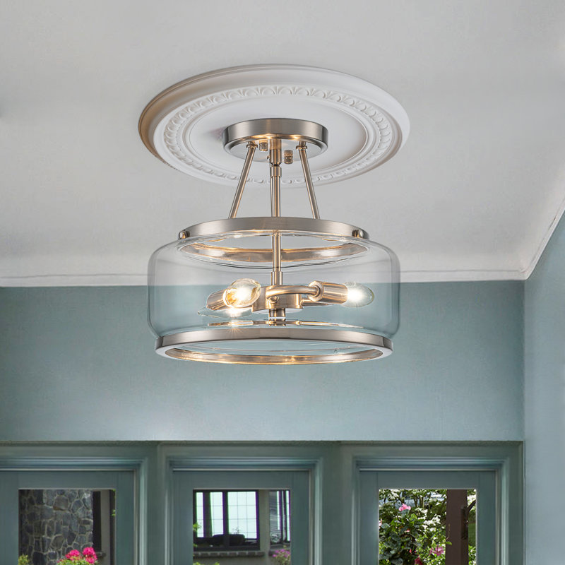 Plafonnier semi-encastré Akima, Nickel brossé, Transparent, H 5,4 po x l 12 po x P 12 po