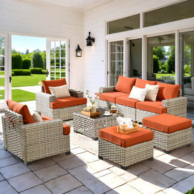 Ensemble de 8 meubles de patio modulaires en osier avec coussins 8 pièces