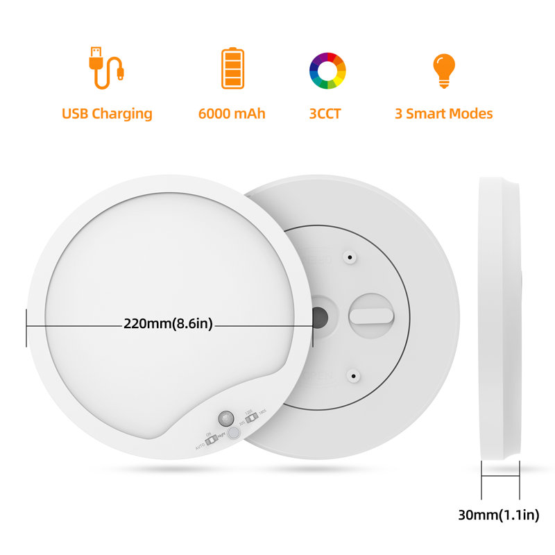 4 Pack Rechargeable Shower Light with Remote, 6000mAh Battery, Motion Sensor, 3 CCT, Dimmable, USB-C Charging, 9 Inch Closet Lights for Pantry Bathroom Hallway Stairway Shed Porch Garage