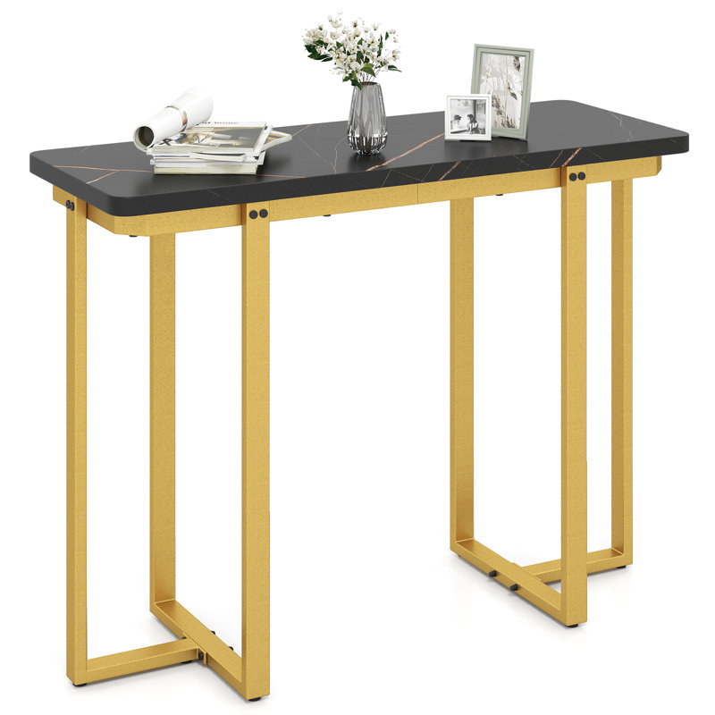 Console Table 42'' Modern Faux Marble Entryway Table w/ Geometric Metal Frame Black, Black