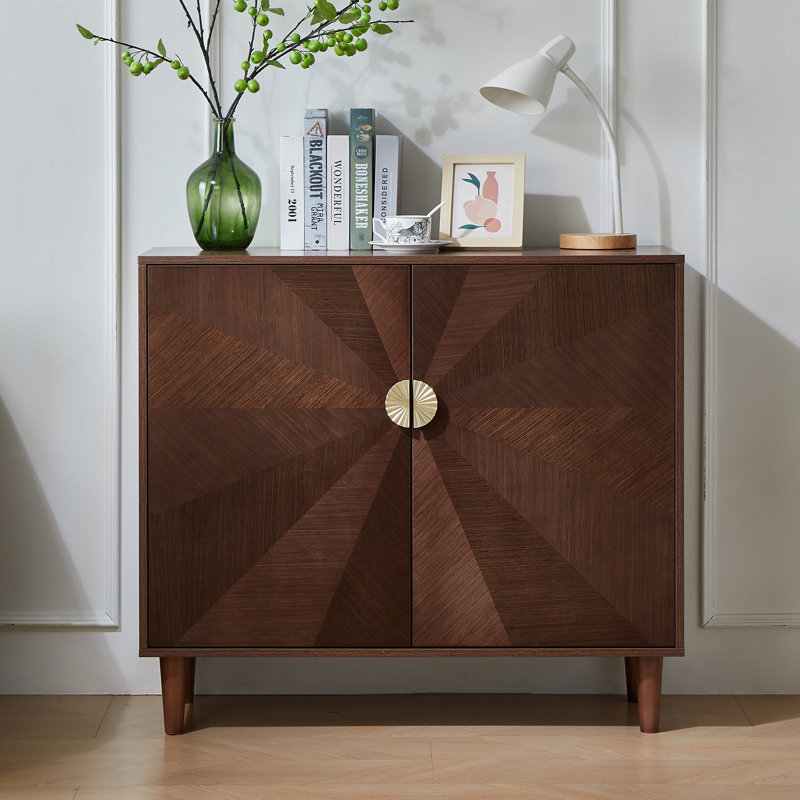 Stylish 39.4” Vintage Style Wooden Sideboard with Decorative Gradient Doors - Versatile Storage Cabinet with Decorative Gradient Doors, Perfect for Living Room or Dining Room