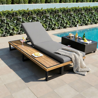 Outdoor Chaise Lounge Chair With 5-position Adjustable Backrest, Reclining With Cushion, Patio Lounger,gray