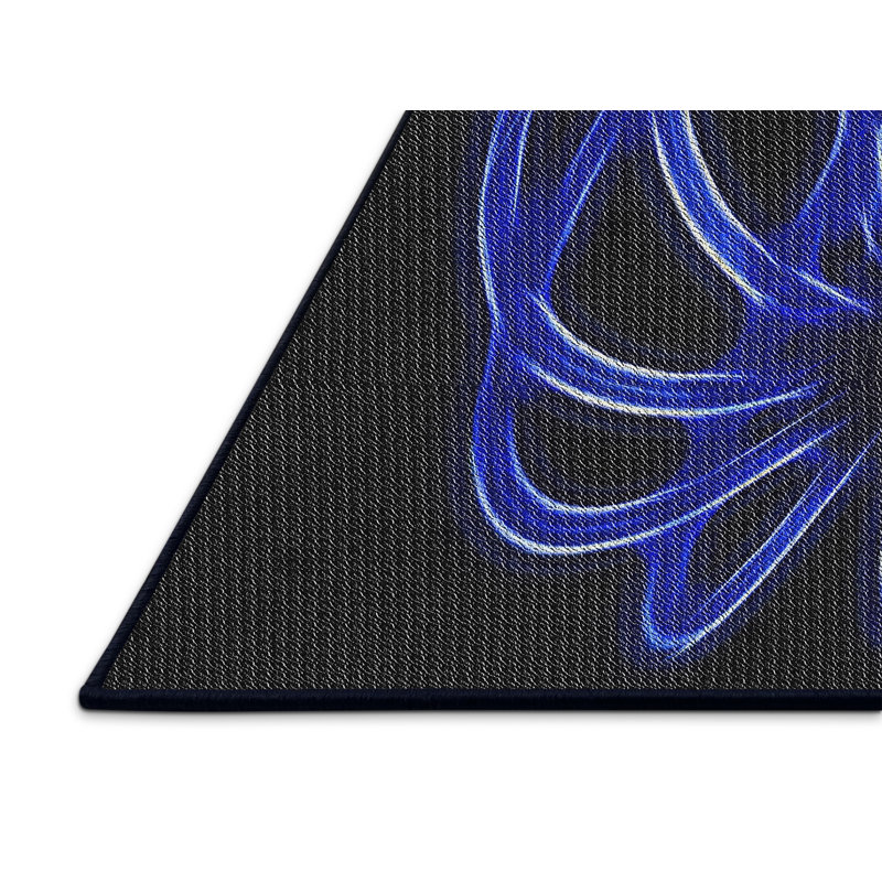 Laine tissée à la machine à motifs géométriques et polyester bleu marine/noir Tapis décoratif, Rectangle 5 pi x 7 pi