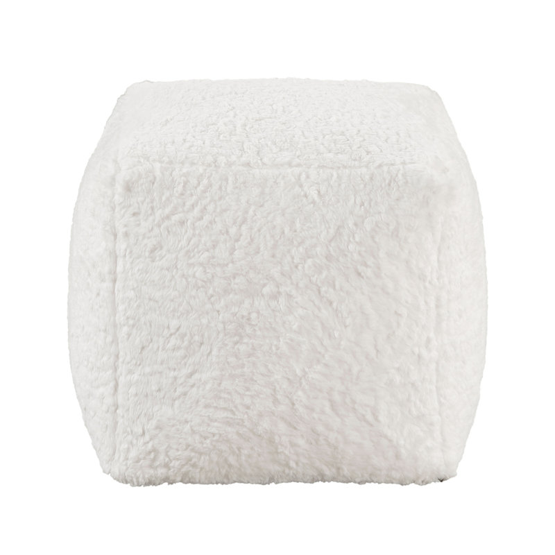 Faux Fur Square Pouf In , Non-Slip Floor Signal, Zippered, 300Lbs Weight Capacity Modern Pouf, Mark,