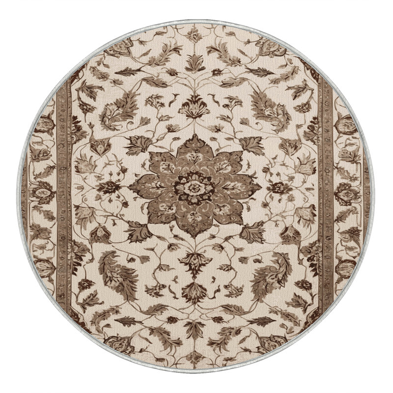 Machine Washable Persian Beige Area Rug, Round 4'