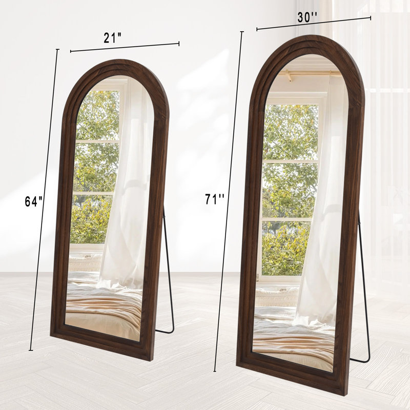 Borseth Arched Wood Frame Full Length Mirror with Stand, Brown, 71" x 30"