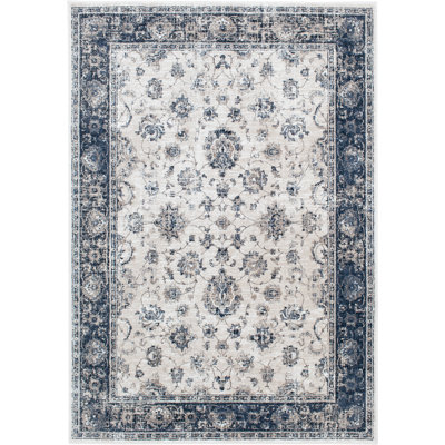 Bungalow Rose Quinonez Oriel Dark Blue/Beige Oriental Indoor Polypropylene Area Rug