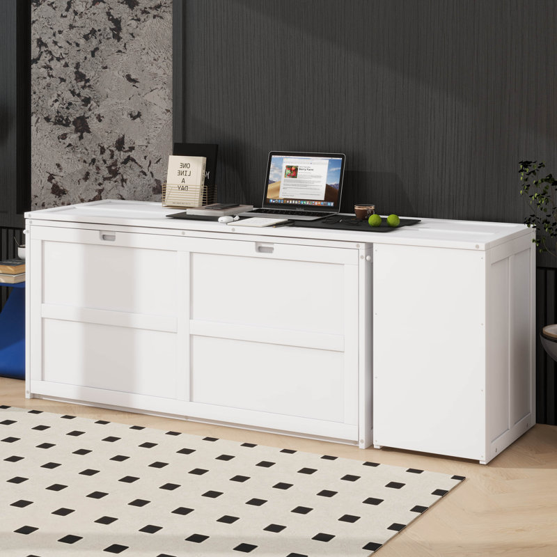 Queen Murphy Bed With  Desk, White