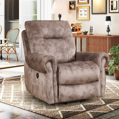 Fauteuil inclinable électrique 39,37 po de large avec garniture cloutée et massage électrique, chaleur et charge USB + Type-C