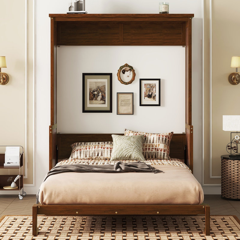 Grand lit escamotable en bois avec vérins à gaz, armoire de lit dissimulée peu encombrante, noyer, Noyer
