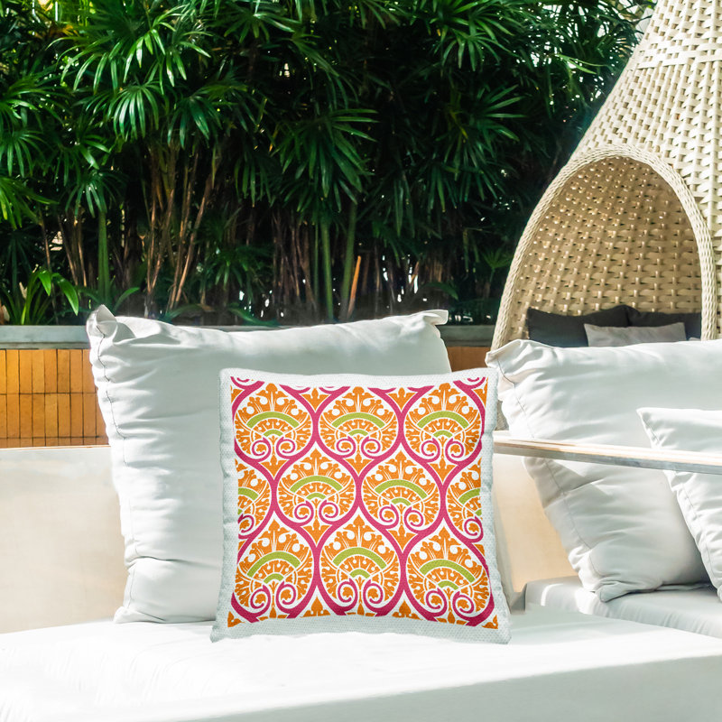 Coussin d'extérieur Bold Orange Pink Ogee