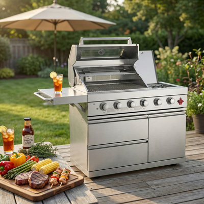 75300 BTU 5 Burners Deluxe Stainless Steel Gas Outdoor Kitchen Bar Barbecue Island Grill (Silver)