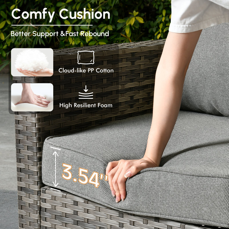 GRST Rattan Sofa Seating Group with Cushions, Dark Gray