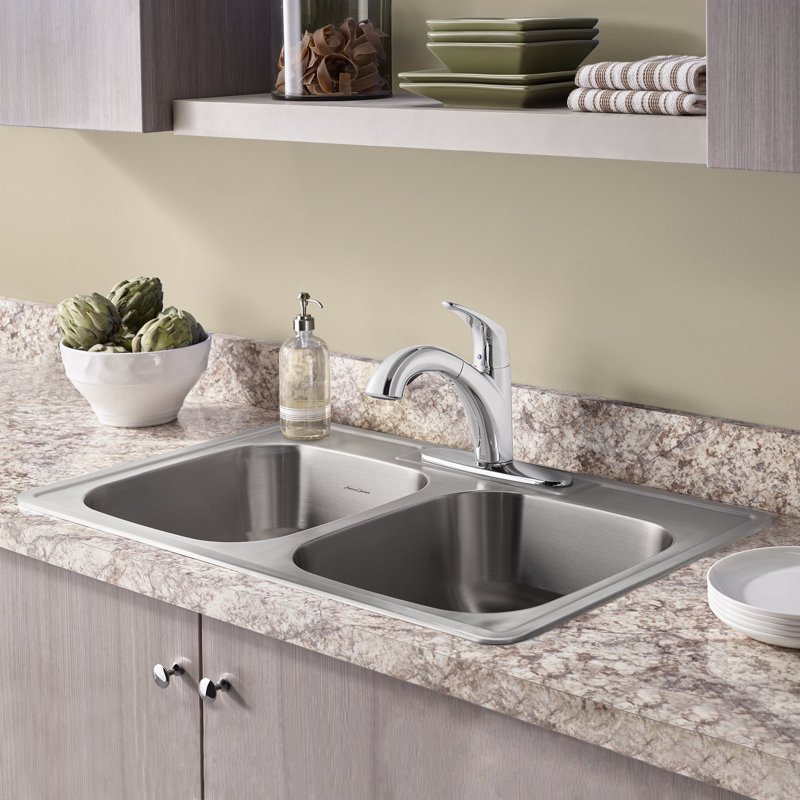 Colony 33'' L Double Bowl Stainless Steel Kitchen Sink, 3 Hole
