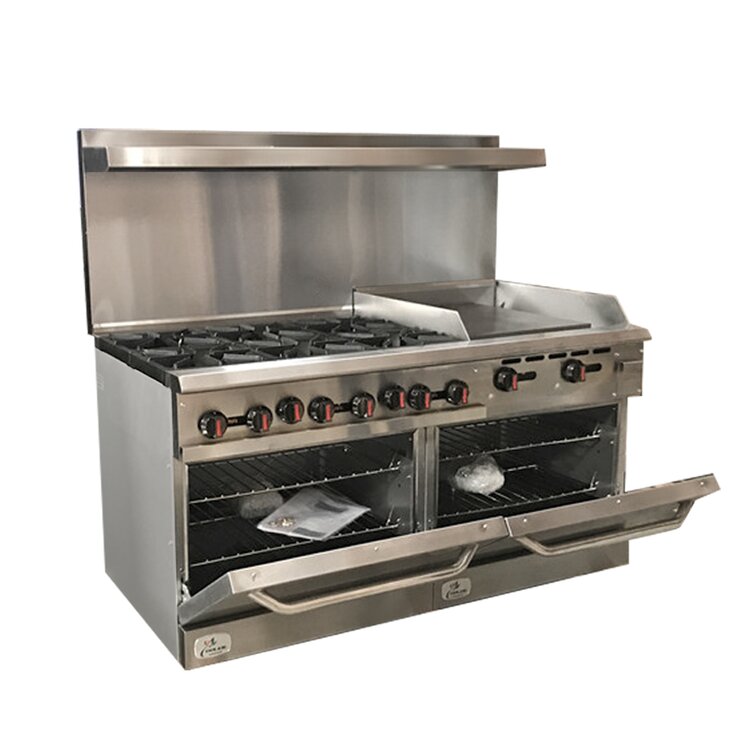 Cooler Depot 60 in. 6 Burner Commercial Double Oven GAS Range and Griddle in. Stainless Steel, Silver