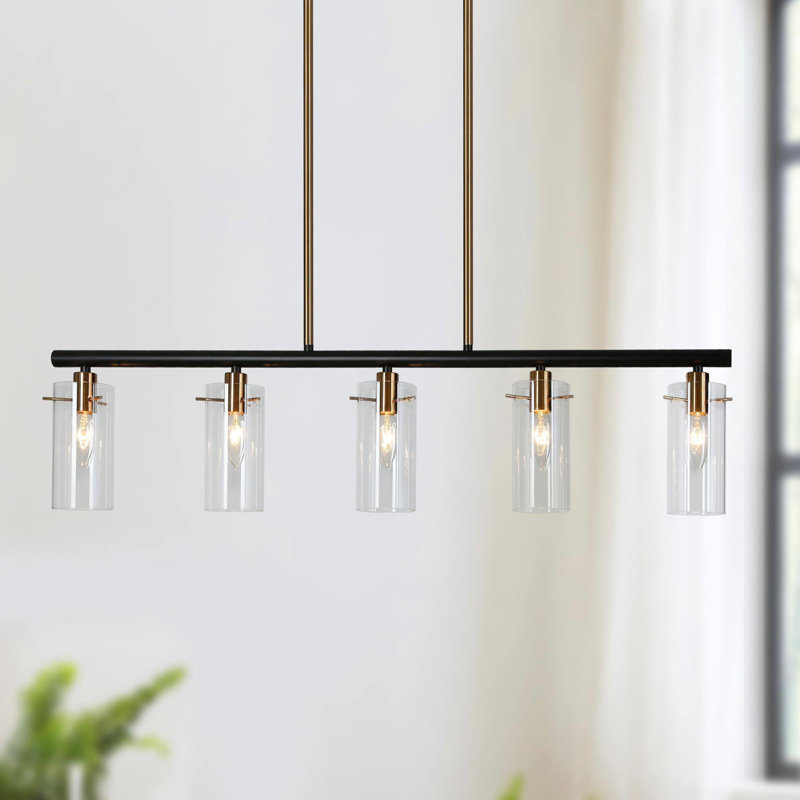 Marrie 5 - Light Kitchen Island Modern Linear Dimmable Chandelier, Matte Black/Gold