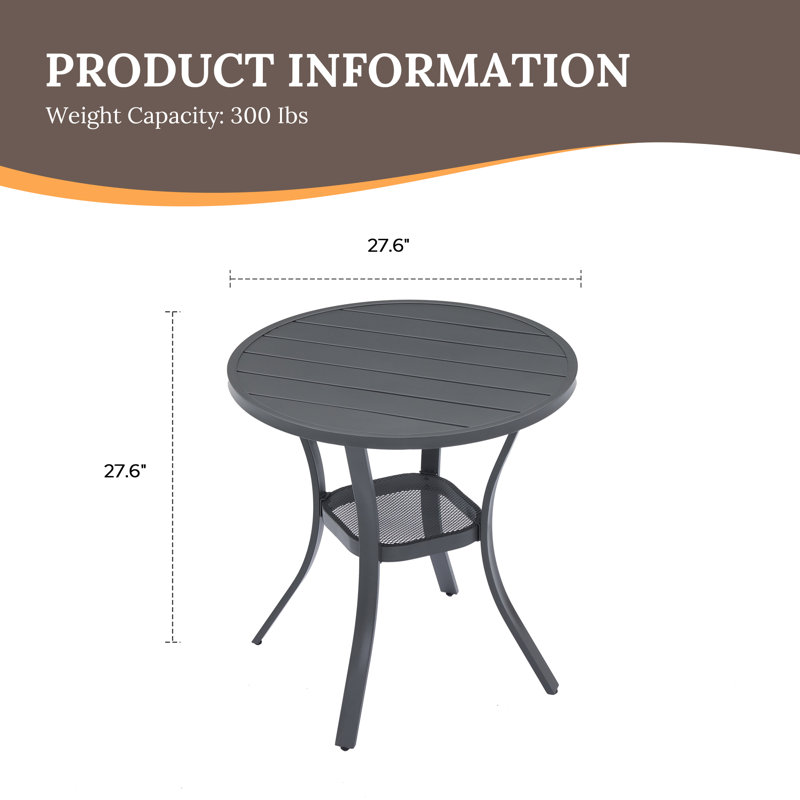 Table de salle à manger d'extérieur ronde de 27,6 po Thaliana, Gris