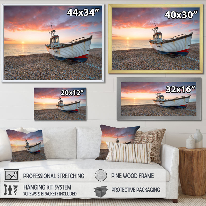 " Sailing Boat Solitude Photo I ", Black Floater Framed, 30" H x 40" W x 1.5" D