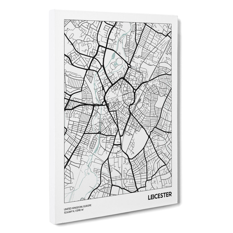 Map Leicester UK - Wrapped Canvas, 76cm H x 50cm W x 3cm D