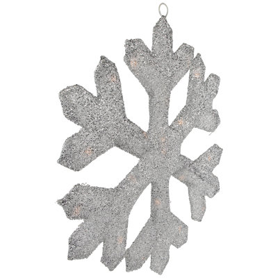 20" Lighted Silver Tinsel Snowflake Christmas Window Decor