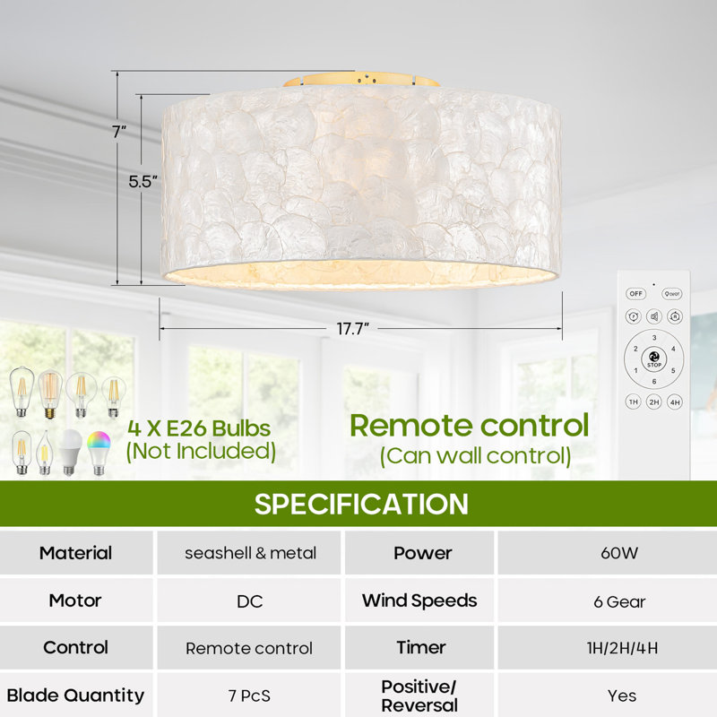 Ventilateur de plafond Boho Coastal avec lumières et télécommande