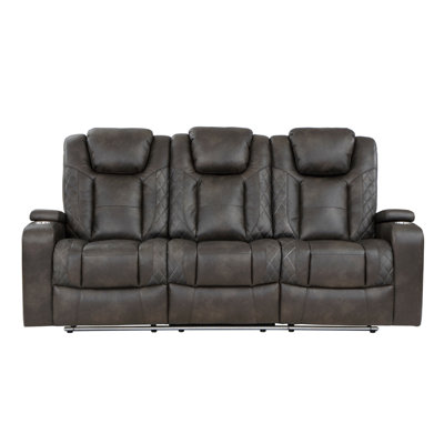 Modern Sofaluxury Comt   Furniture 1Pc Power Reclining Sofa Premium Faux Leather Upholstery, Power Headrests, LED , USB Ports, Power Outlets, Hidden Storage
