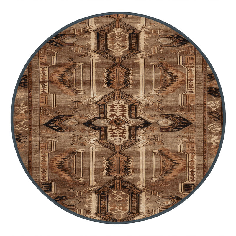 Machine Washable Turkish Brown Area Rug, Round 4'