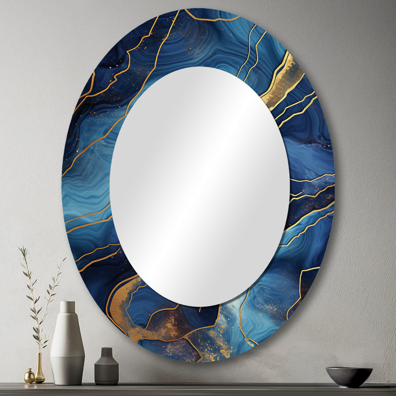 Miroir mural bleu et doré - Miroir mural ovale bleu, 43 po x 33 po