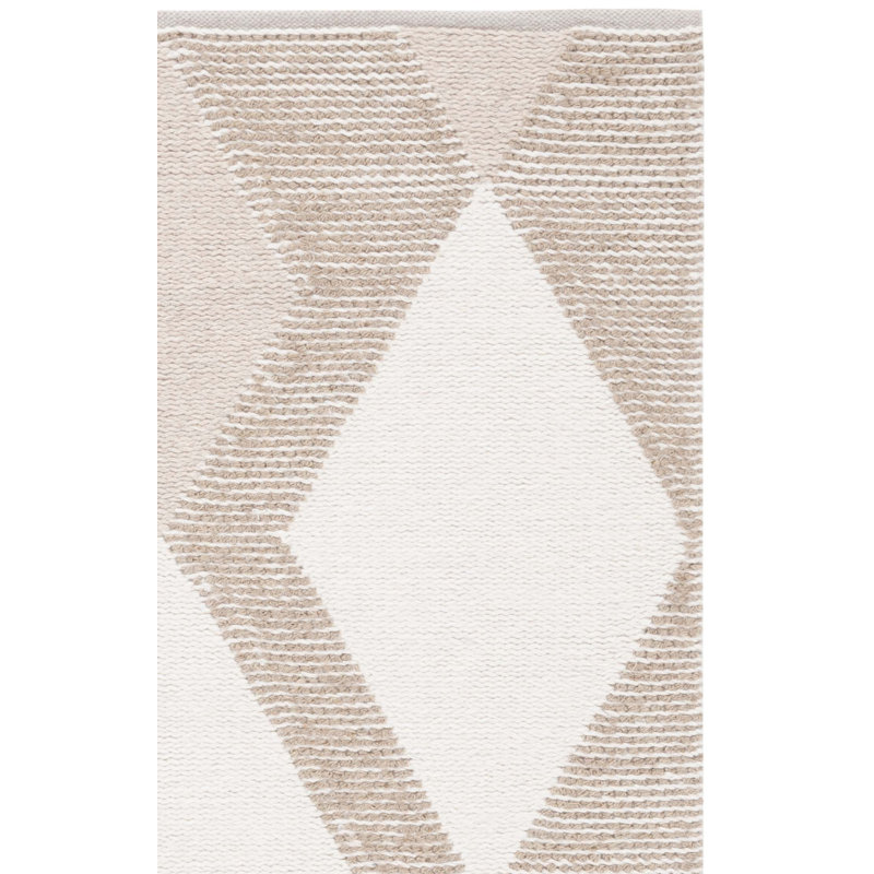 Tapis géométrique fait à la main blanc / ivoire Charvik, Carré 6 pi