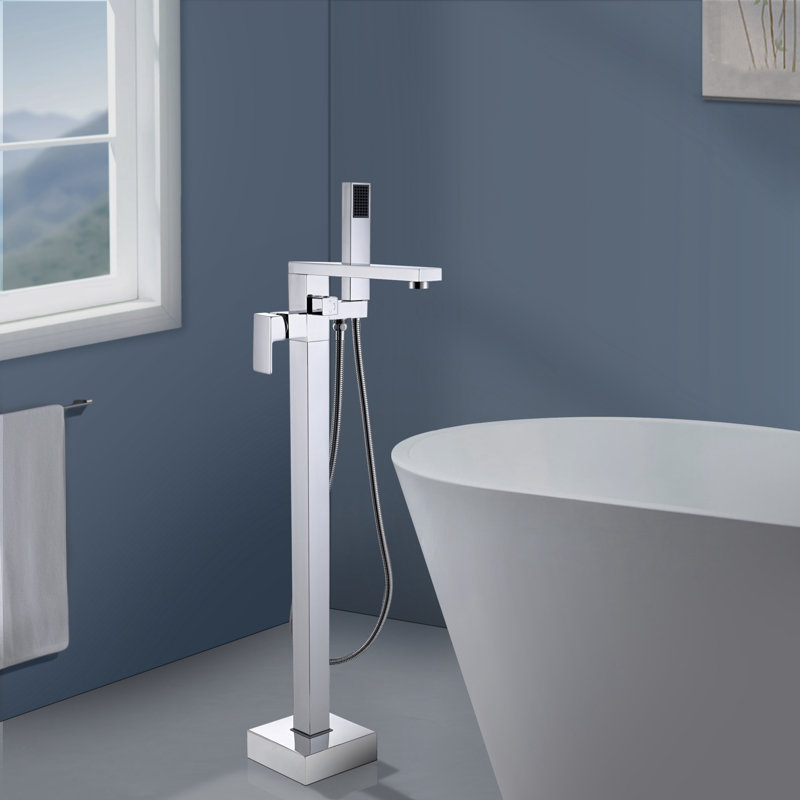 Topcraft Floor Mounted Bathtub Filler With Handheld Showerhead, Chrome
